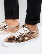 Asos Lace Up Sneakers In Metallic Copper Gold - Copper