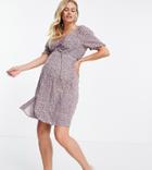 Pieces Maternity Button Through Smock Dress In Ditsy Floral-multi