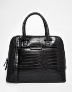 Aldo Structured Dome Tote With Front Pocket Detail - Black Croco