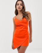 Club L London Mini Asymmetric Cami Strap Mini Dress In Orange