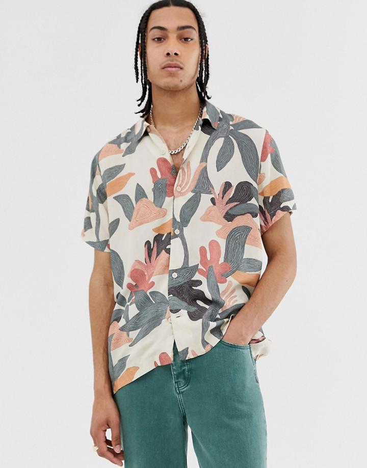 Weekday Coffee Shirt In Scribble Palm Print - Blue