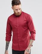 Noose & Monkey Skinny Shirt With Point Collar With Stretch - Wine