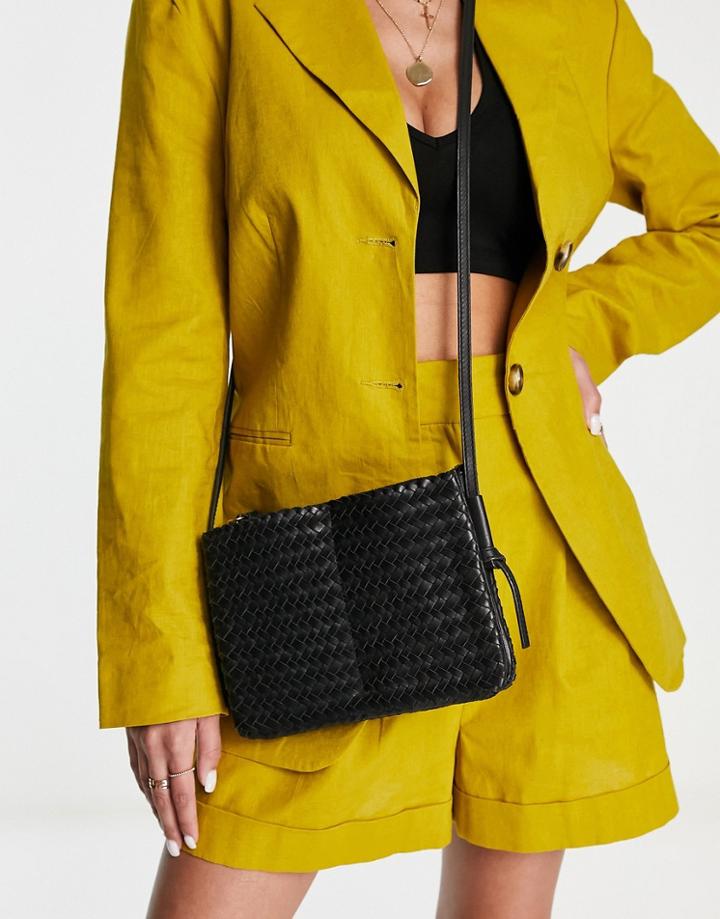 Madewell Woven Leather Crossbody Bag In Black