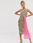Never Fully Dressed Midi Dress With Floral Print Insert In Leopard-multi