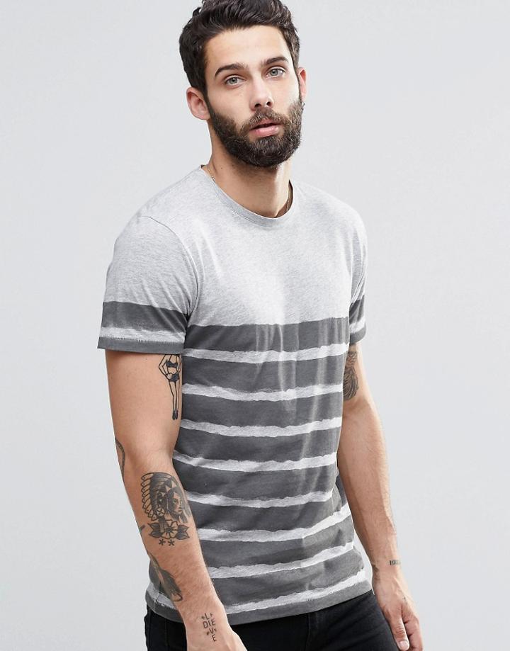 Only & Sons T-shirt With Painted Breton Stripe - Gray