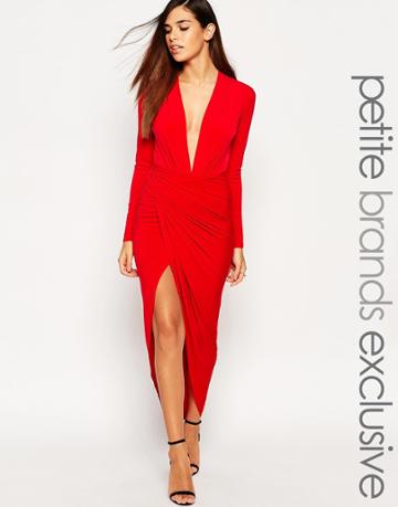 John Zack Petite Wrap Front Maxi Dress - Red