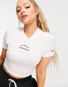 Nike Essential Slim Cropped T-shirt In White With Slay Print