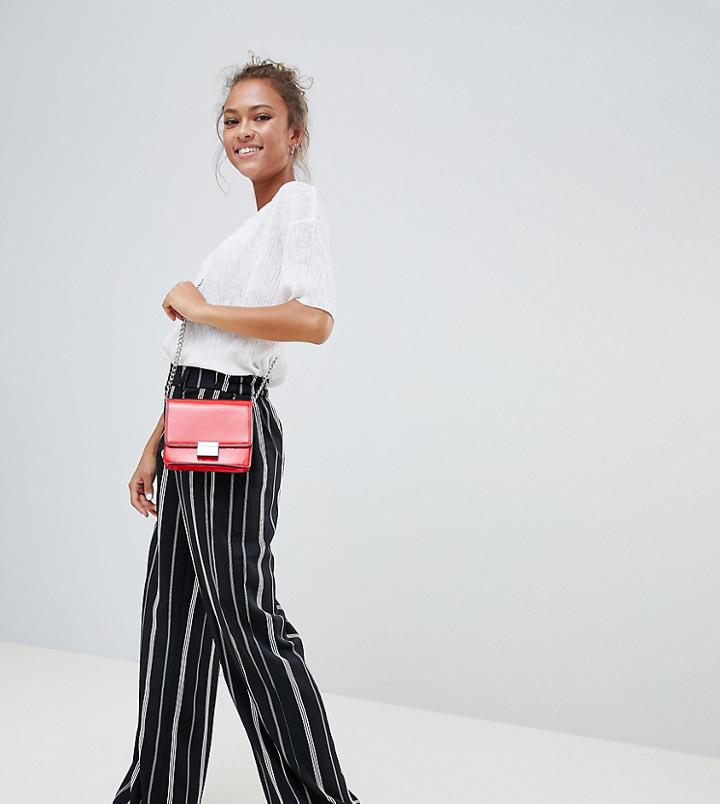 Bershka Stripe Wide Leg Pants In Black