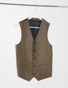 Asos Design Wedding Super Skinny Wool Mix Suit Suit Vest In Camel Herringbone-neutral