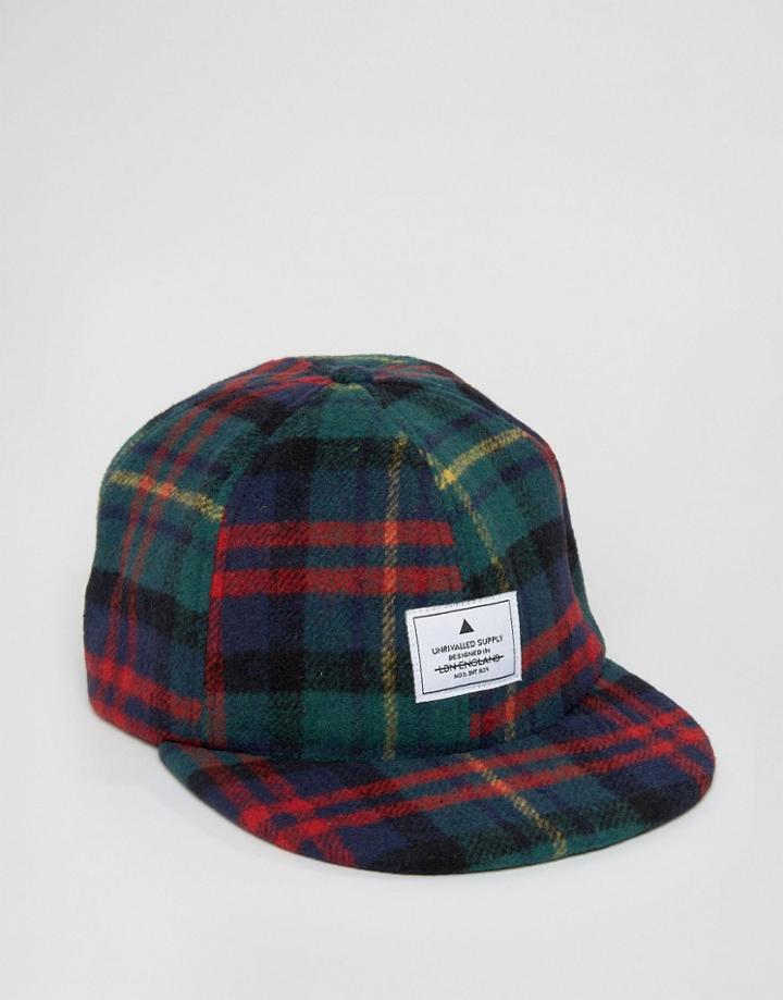 Asos Vintage Baseball Cap In Flannel Check - Green