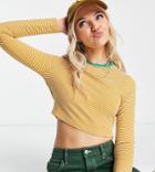 Collusion Long Sleeve Ringer T-shirt In Orange Stripe