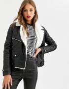 Lab Leather Oversized Biker Jacket With Faux Fur Internal-black