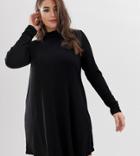 Asos Design Curve Turtleneck Rib Swing Skater Mini Dress With Ruched Sleeves-black