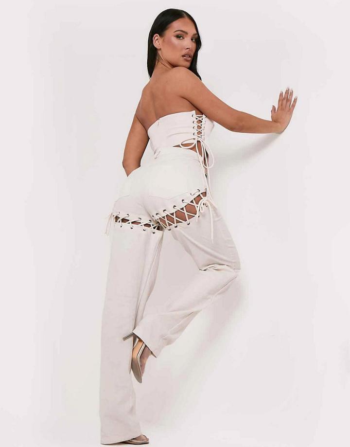 Missyempire X Aaliyah Ceilia Lace Straight Leg Jean In Cream - Part Of A Set-white