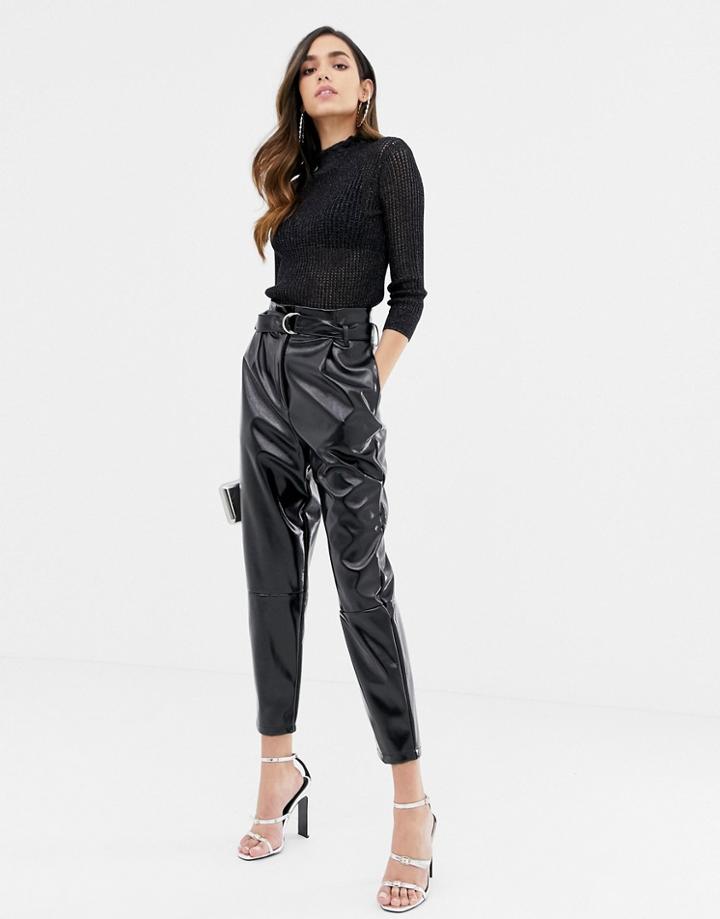 Asos Design High Waisted Vinyl Tapered Pants - Black