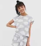 Asos Design Petite Cloud Pyjama Fluted Short & T-shirt Set - Multi