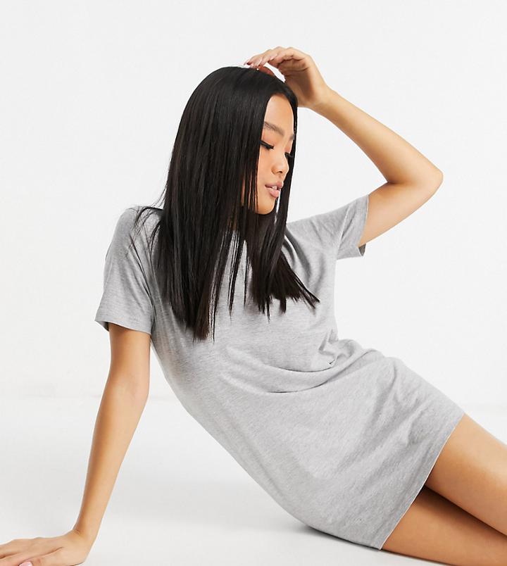 Brave Soul Petite Lennon T-shirt Dress In Gray-grey