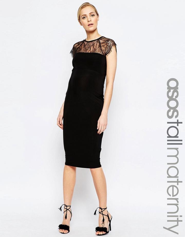Asos Maternity Tall Lace Insert Bodycon Midi Dress - Black