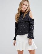Influence Cold Shoulder Ruffle Top - Navy