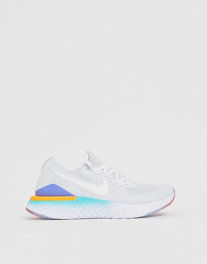 Nike Running Epic React Flyknit Sneakers In Gray And Pink
