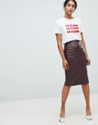 Oasis Faux Leather Pencil Skirt In Burgundy - Red