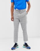 Asos Design Tapered Pants In Gray Check With Tie Belt - Gray