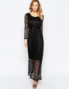Ax Paris Long Sleeve Maxi Dress In Lace - Black