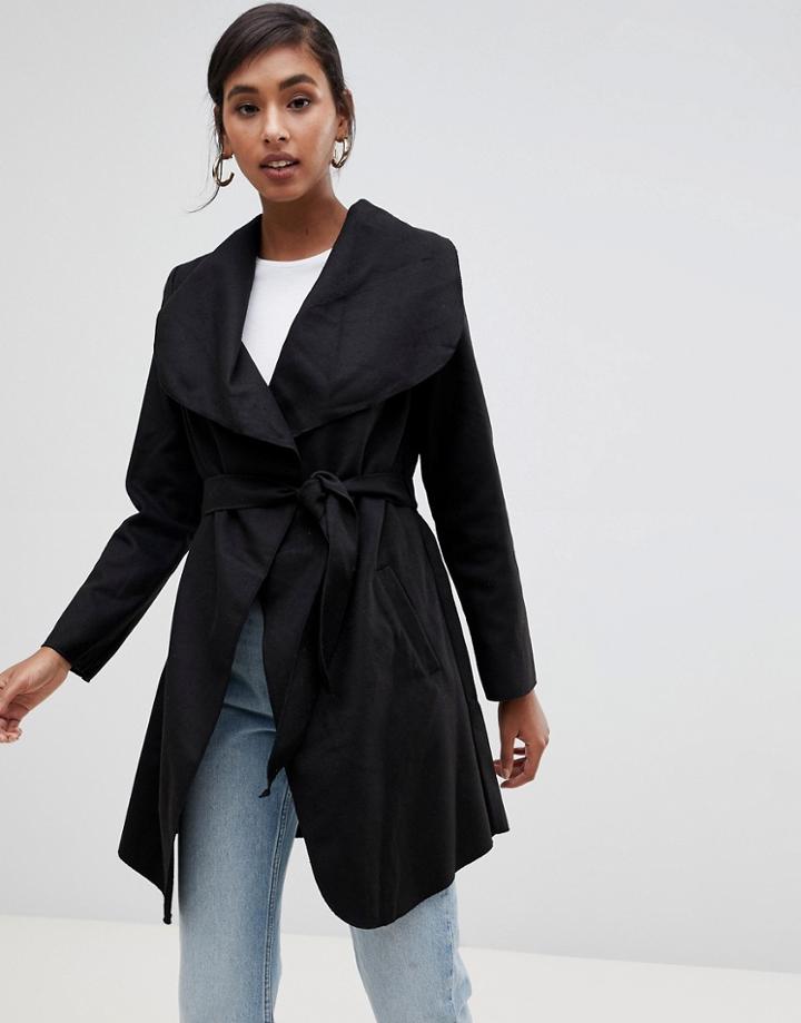Brave Soul Belted Coat With Oversized Lapel