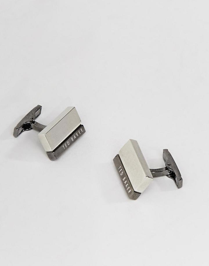 Ted Baker Specta Bi Plated Logo Cufflinks In Gunmetal - Silver