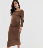 Asos Design Maternity Slinky Ruched Midi Dress - Brown