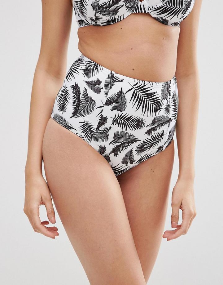 Asos Mix And Match Mono Palm Print High Waist Bikini Bottom