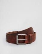 Asos Slim Brown Leather Belt With Vintage Finish - Brown