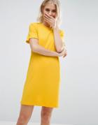 Asos Chunky Ribbed Mini T-shirt Dress With Half Sleeve - Yellow