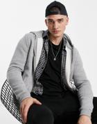 Asos Design Zip Up Hoodie In Gray Marl-grey