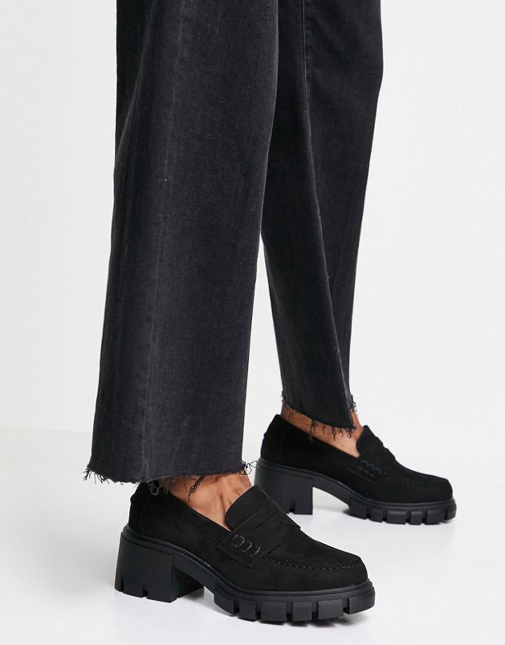 Asos Design Storm Chunky Mid Heeled Loafers In Black