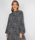 Missguided Long Sleeve Shift Dress With High Neck In Dalmatian-multi