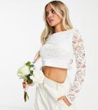 Tfnc Petite Bridesmaid Lace Top With Scalloped Back And Tie Back In White