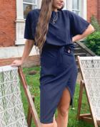 Ax Paris Kimono Sleeve Midi Dress In Navy
