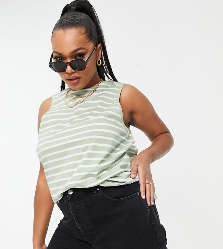 Asos Design Curve Swing Tank In Sage Stripe-multi