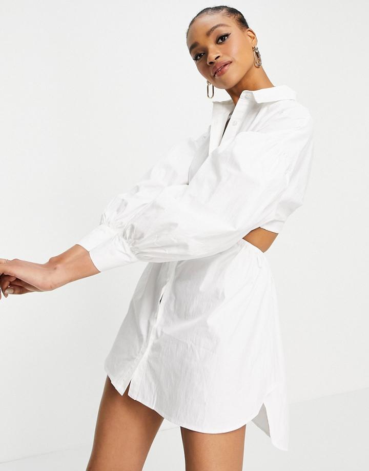 Ghospell Mini Shirt Dress With Cut Out Sides In White
