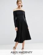 Asos Maternity Bardot Midi Dress With Pleats - Black