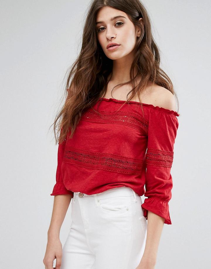 Miss Selfridge Crochet Bardot Top - Red