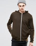 Asos Zip Up Hoodie In Khaki - Hunter Green