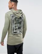 Asos Muscle Longline Hoodie With Camo Back Print - Green