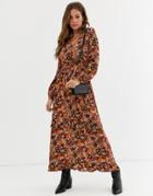 Nobody's Child Tiered Maxi Tea Dress In Retro Floral Print-brown