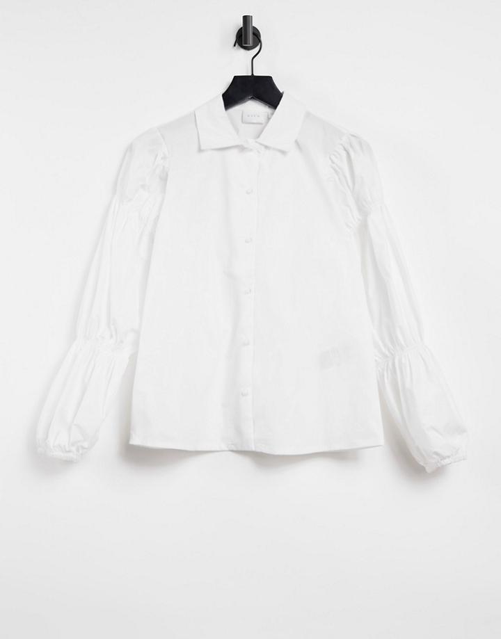 Vila Shirred Sleeve Shirt In White