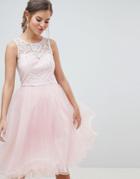 Chi Chi London Midi Tulle Prom Dress With Premium Lace Bodice - Pink