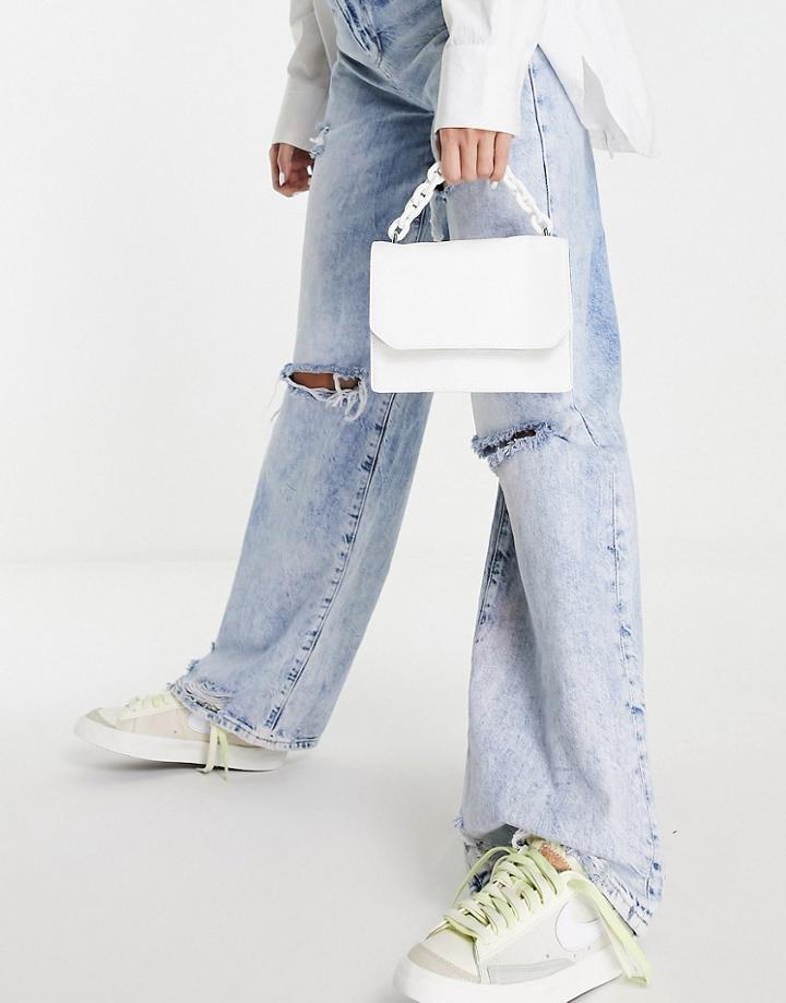 Asos Design Cross Body Bag With Resin Top Handle Chain In White