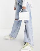 Asos Design Cross Body Bag With Resin Top Handle Chain In White