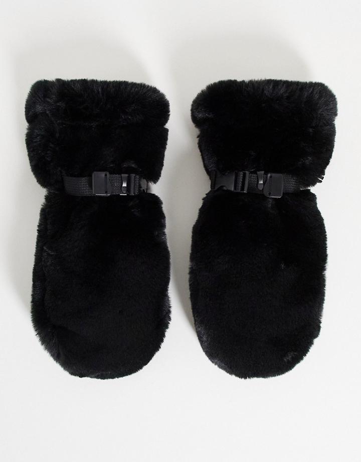 Asos 4505 Ski Mittens In Faux Fur-black